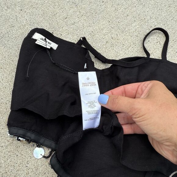 JASON WU Mother Of Pearl Beaded Sea Shell Linen Rayon Crop Top black NWT Size 8 - Picture 9 of 10